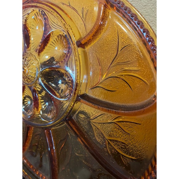 Vintage Amber Glass Deviled Egg & Relish Dish - Picture 4 of 7